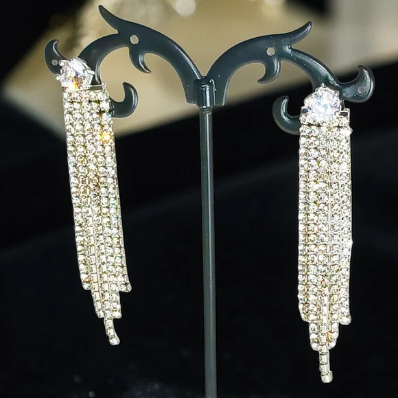 HP 🎉 Sterling Silver Diamond Chandelier Dangle Drop Earrings Romantic Boho Chic - Picture 6 of 13